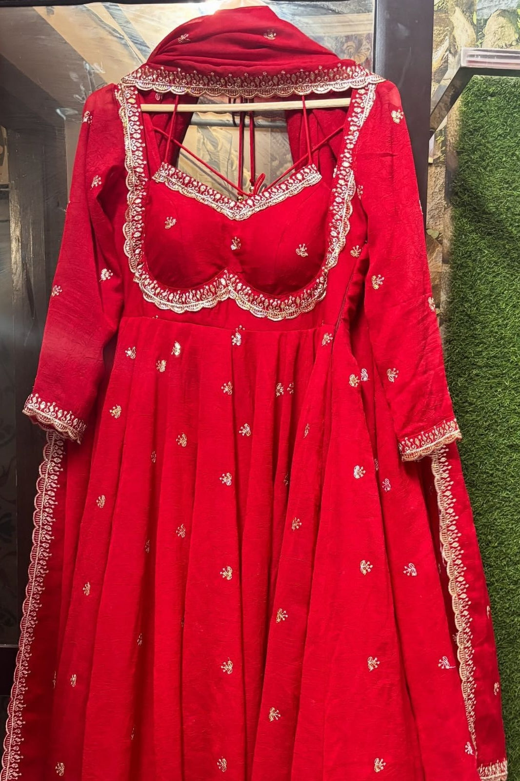 Hand-Embroidered Red Party Wear Anarkali Set