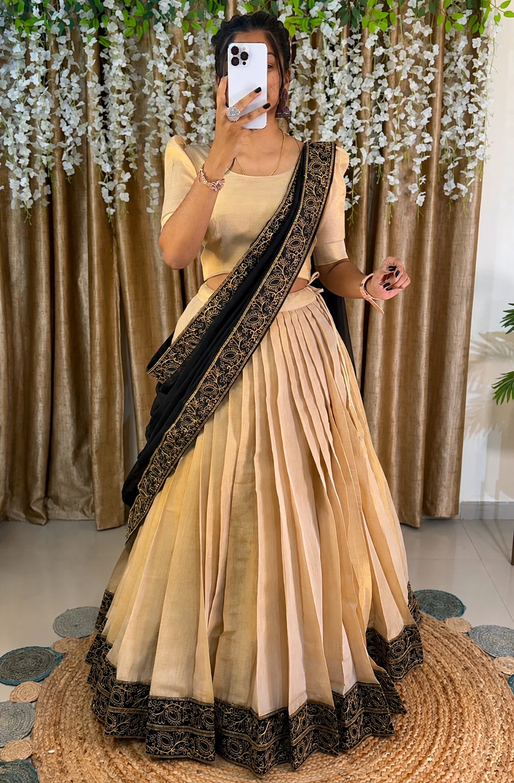 Classic Ivory Lehenga with Designer Black Dupatta