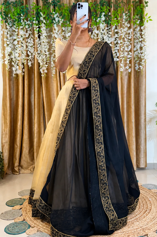 Classic Ivory Lehenga with Designer Black Dupatta