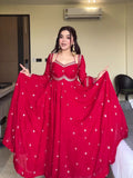 Hand-Embroidered Red Party Wear Anarkali Set