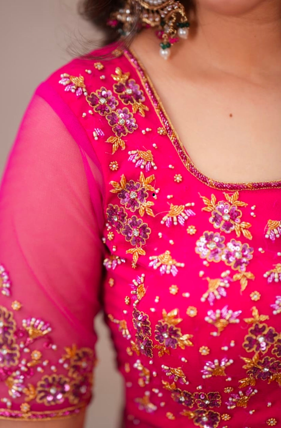Laxuri Designer Fuchsia Pink Indo-Western Saree Gown