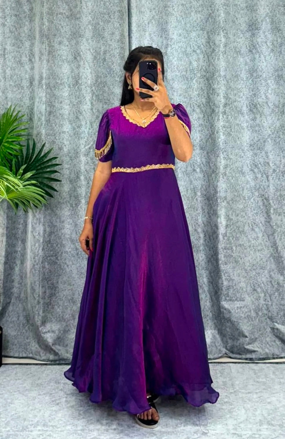 Elegant Violet Flared Party Wear Gown