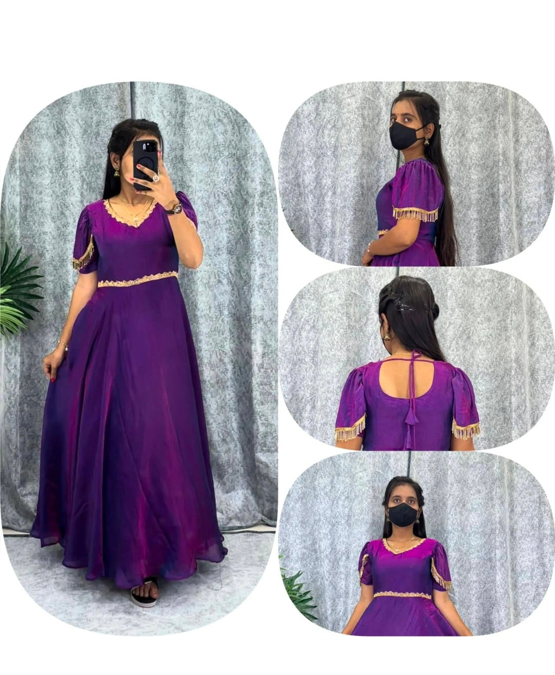 Elegant Violet Flared Party Wear Gown